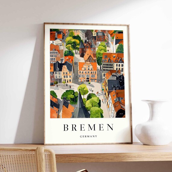 Bremen Germany Market Square Aerial Old Town Illustration Poster