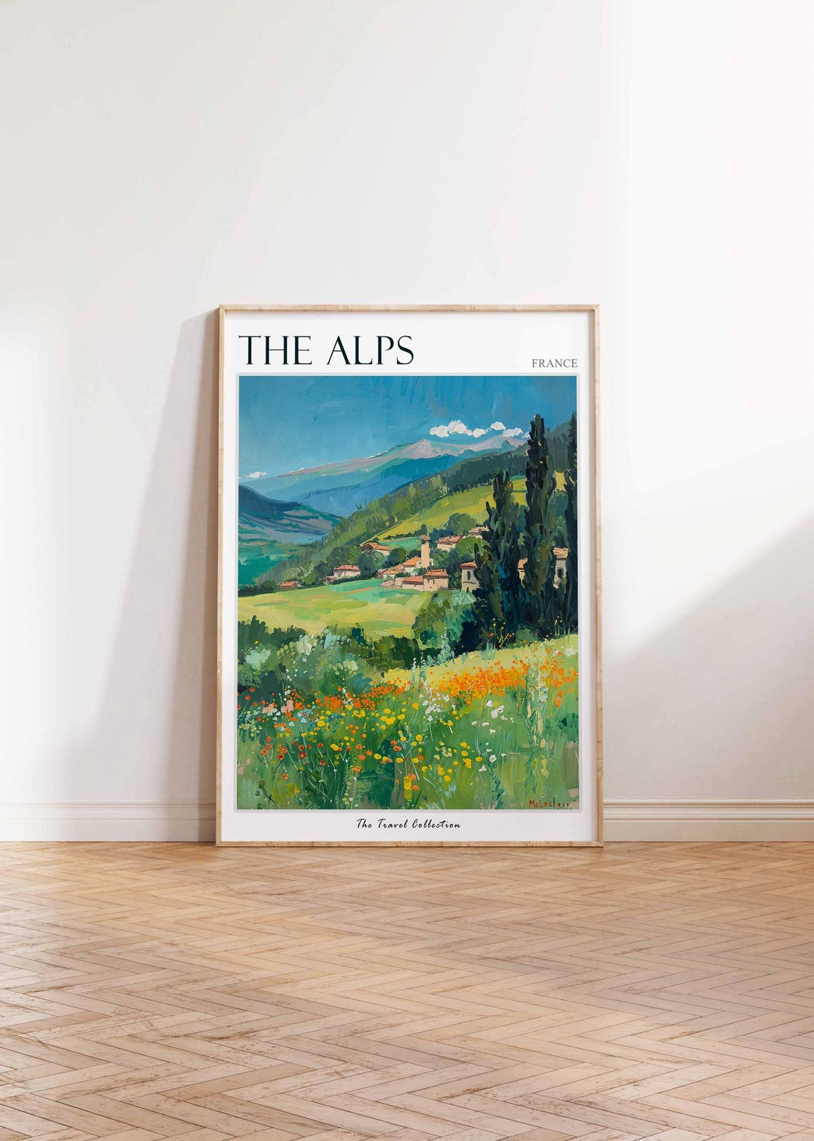 The Alps France Summer Cypress Trees Wildflower Meadow Travel Poster - Image 2
