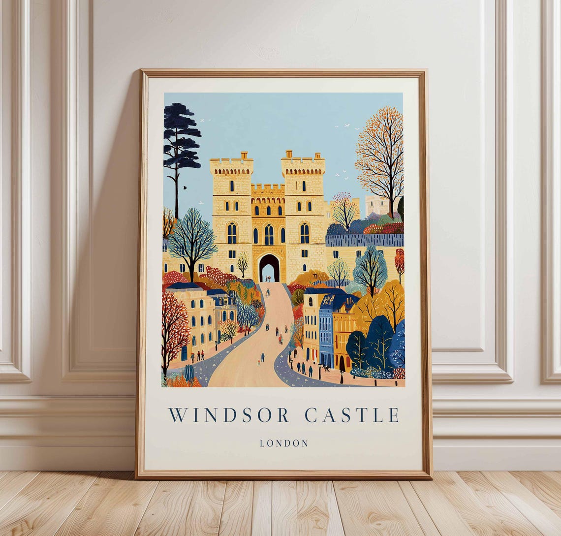 Windsor Castle London Gate Autumn Street Royal Travel Art Poster