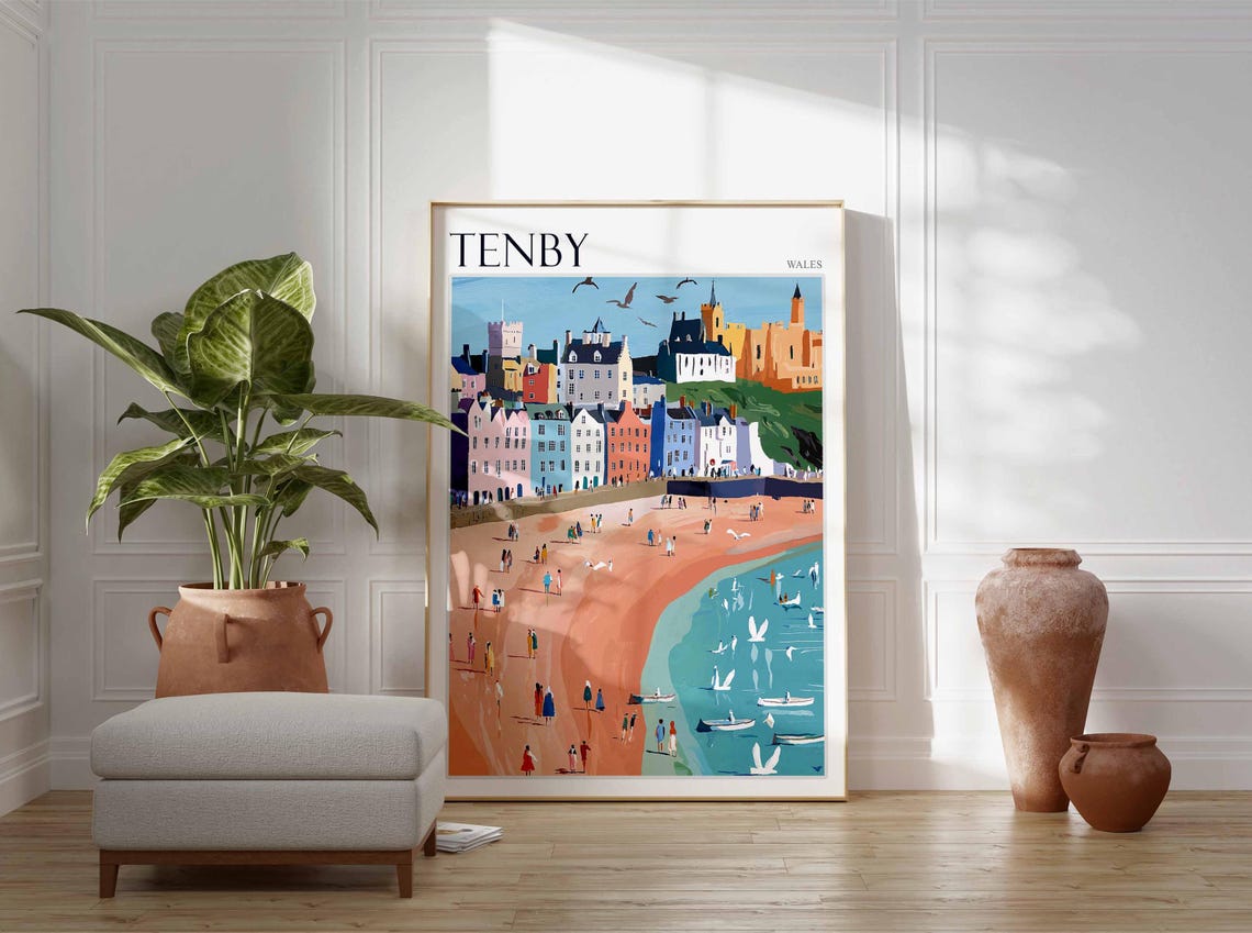 Tenby Poster Wales Poster Uk Travel Poster Coastal Wall Art Uk Home Decor Welsh Travel Decor Tenby Travel Print Wales Travel Print - Image 2