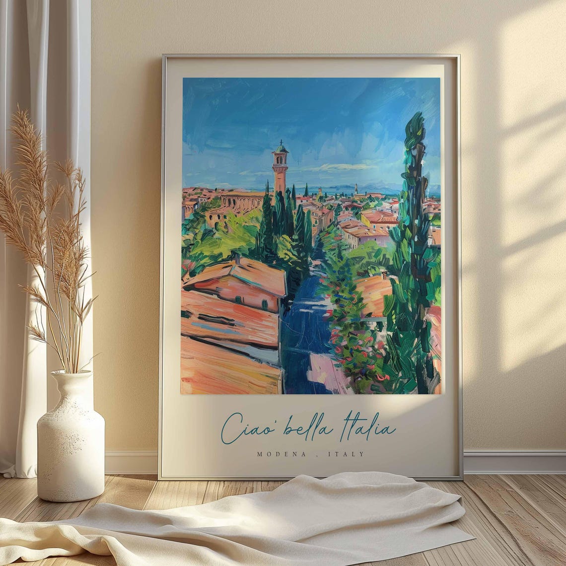 Modena Townscape Bell Tower Cypress Impressionist Italy Travel Poster - Image 2