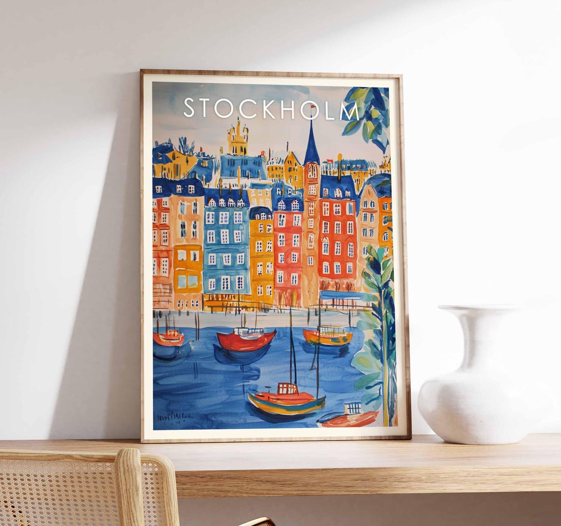 Stockholm Harbor Sweden Sailboats Colorful Old Town Waterfront Poster