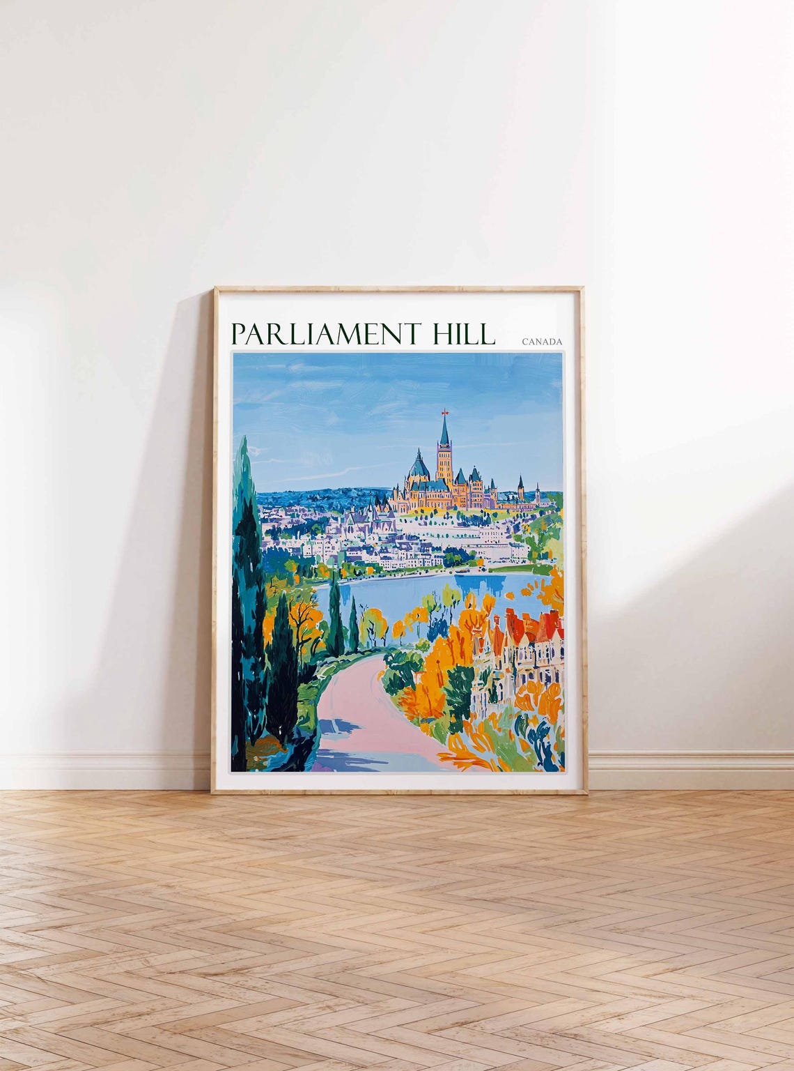 Parliament Hill Canada Colorful River View Pink Path Painting Poster - Image 2