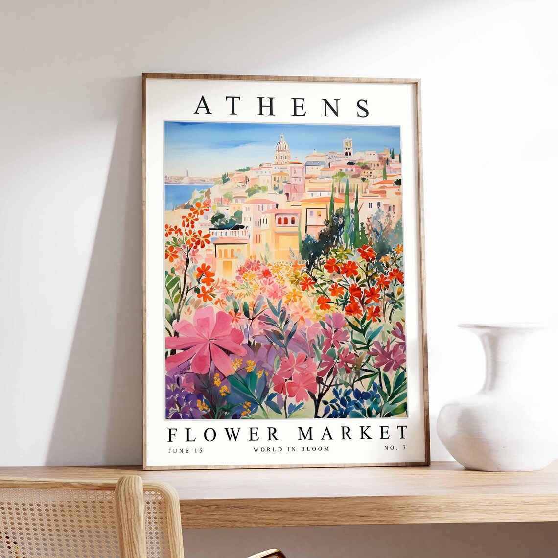Athens Flower Market Acropolis Cosmos Dahlia Floral Foreground Poster