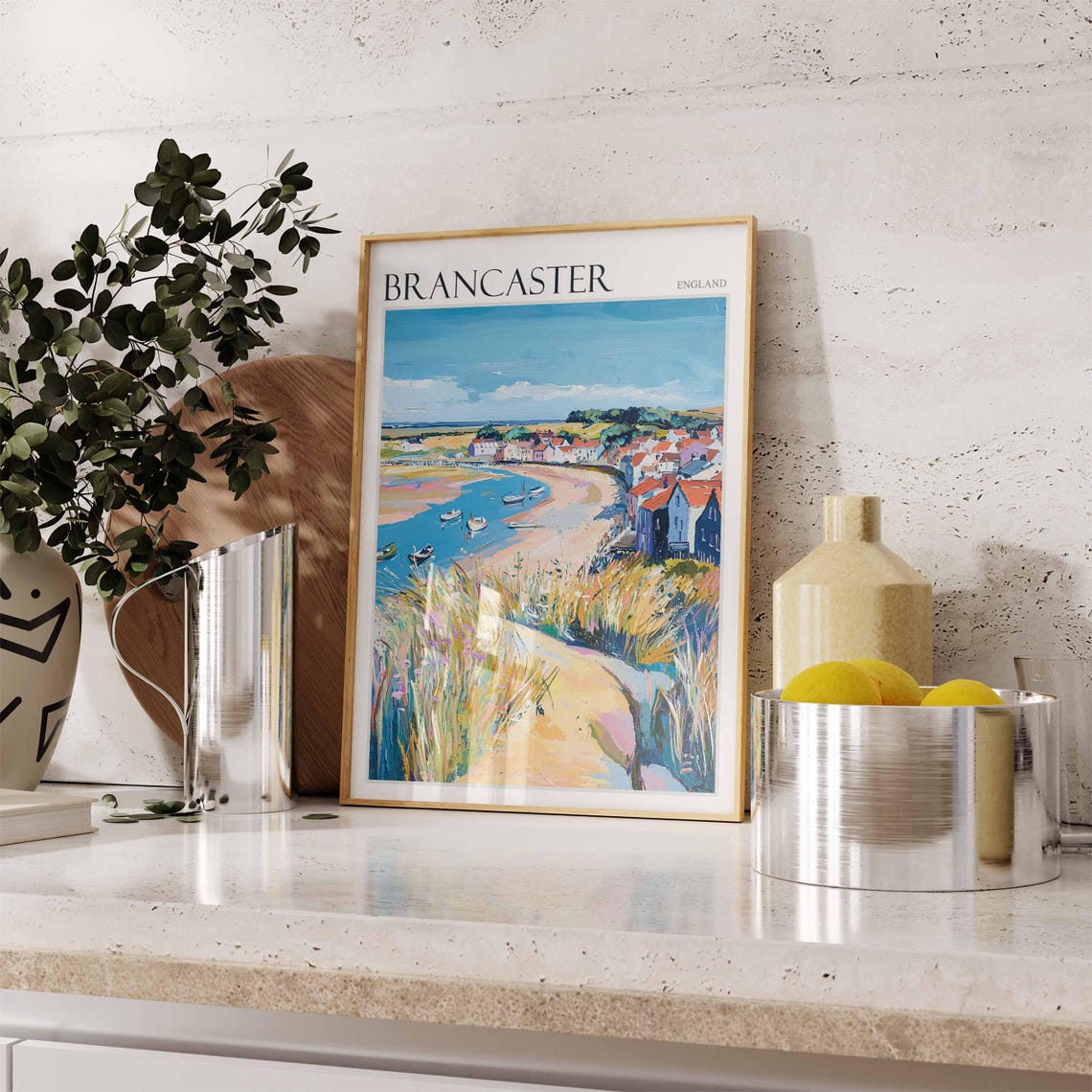 Brancaster England Estuary Boats Beach Grass and Village Shore Poster - Image 2
