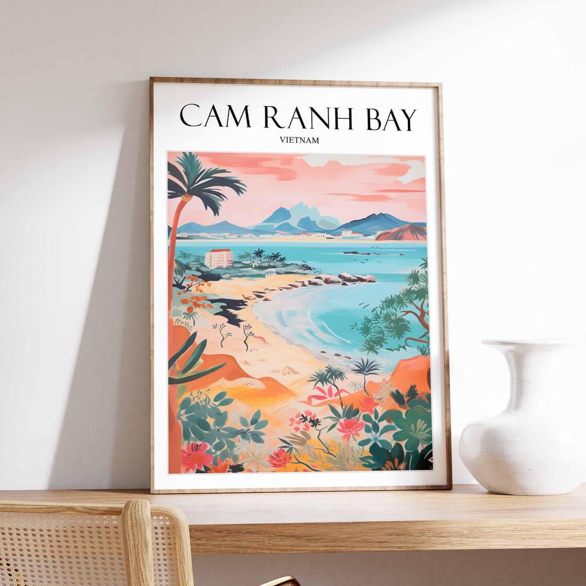 Cam Ranh Bay Vietnam Pink Sky Beach Cove Tropical Coast Poster