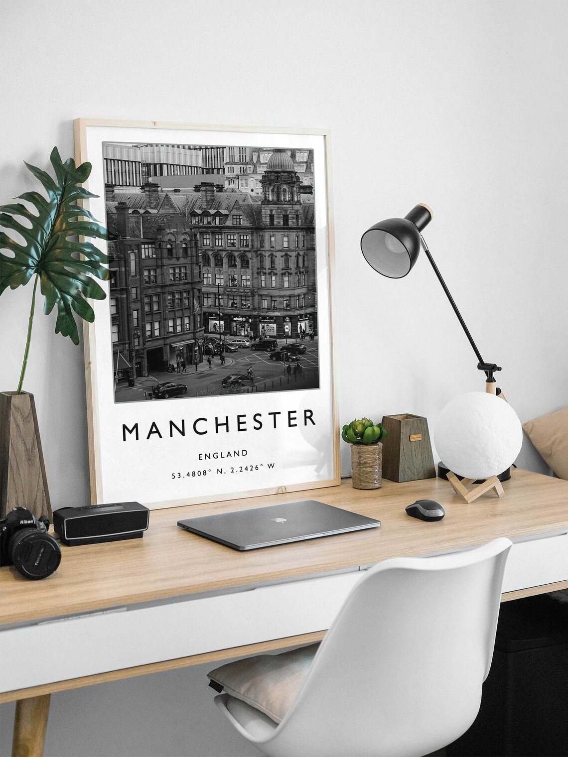 Manchester England Black and White Historic Street Photo Travel Poster - Image 2