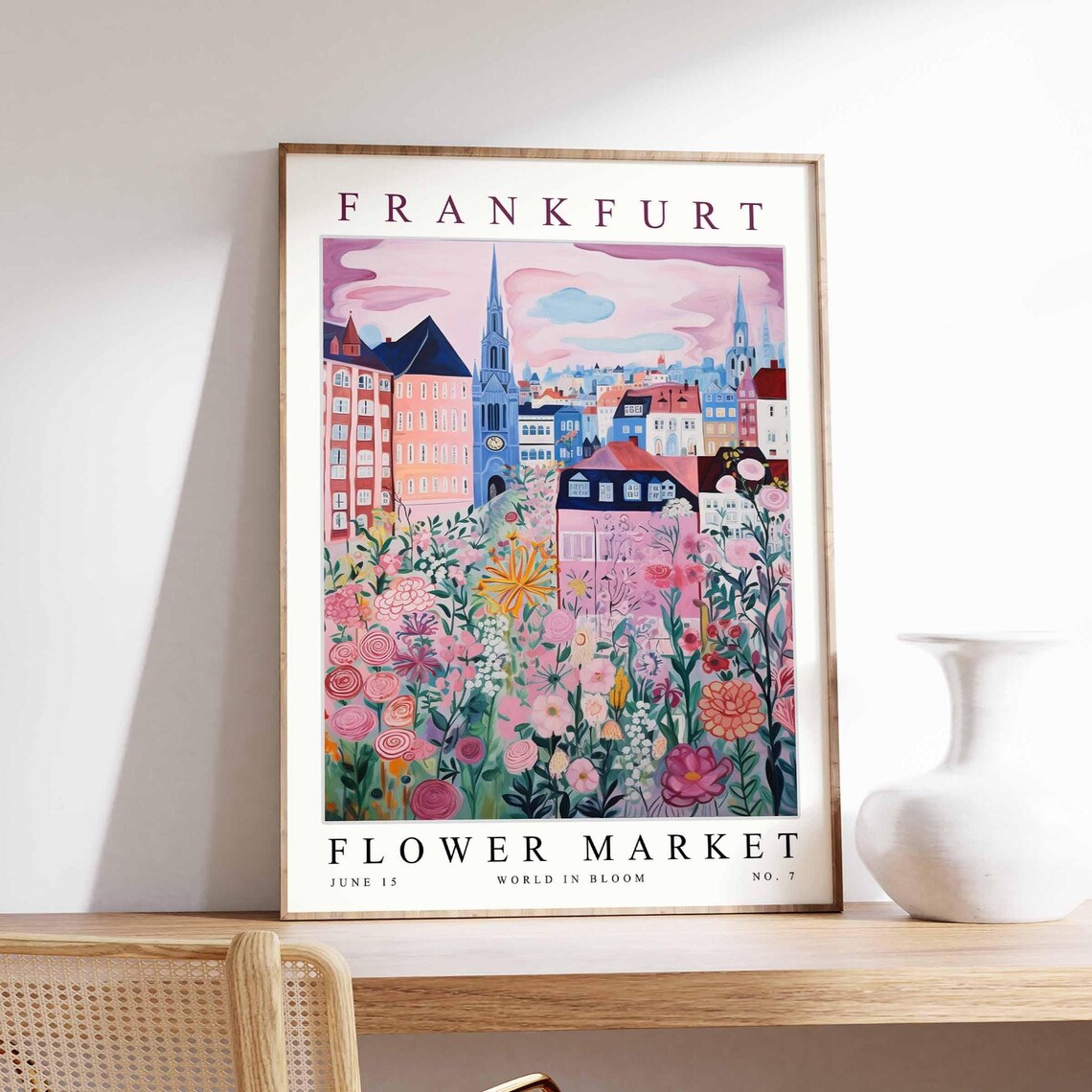 Frankfurt Flower Market Pink Cosmos Garden Spires Old Town Poster