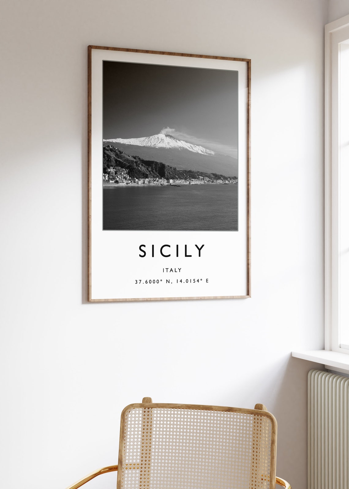 Sicily Italy Mount Etna Smoking Volcano Coast Black White Photo Poster - Image 2