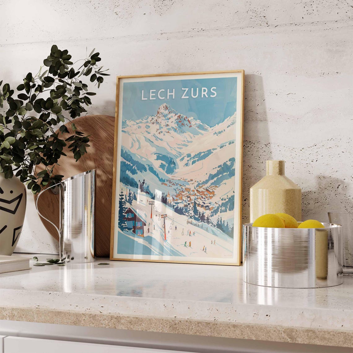 Lech Zurs Austria Vintage Ski Lifts Peak Alpine Village Poster - Image 2