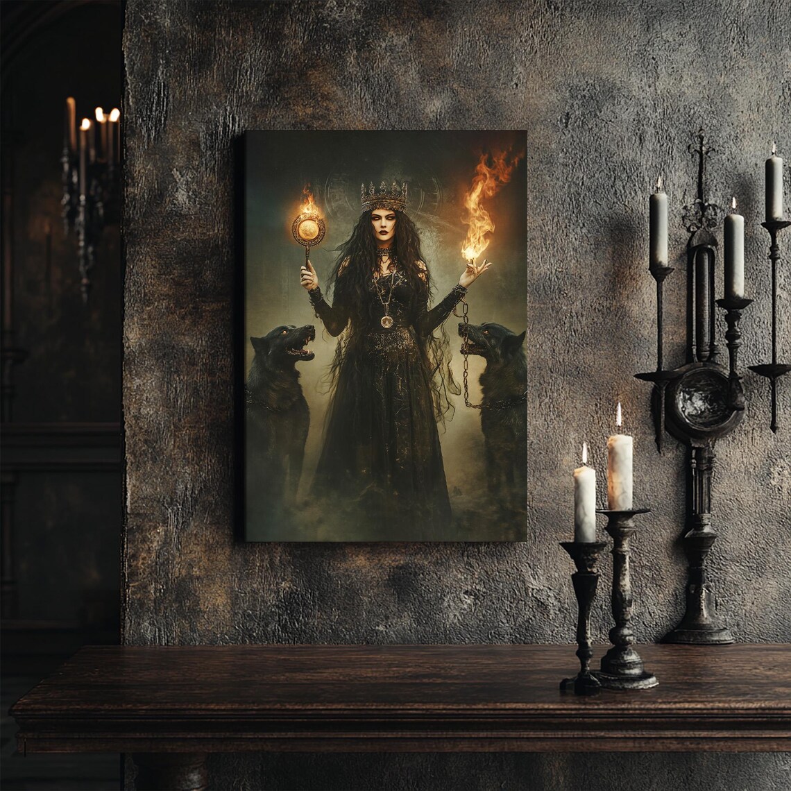 Hecate With Hellhounds Oil Painting Art Print - Image 5