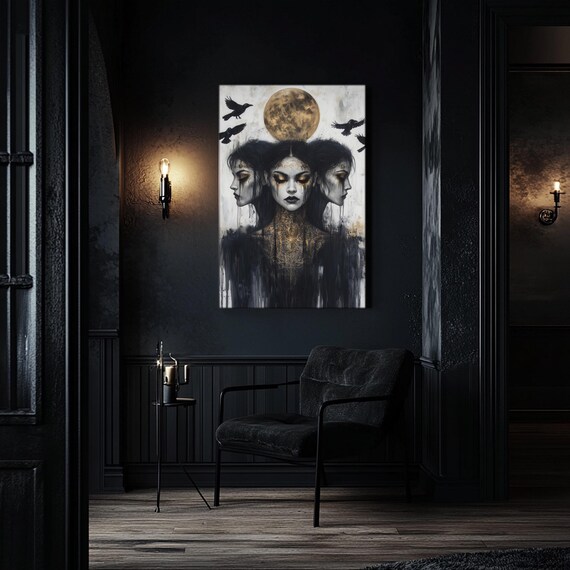 Hecate Three Faced Goddess Art Print, Dark Fantasy