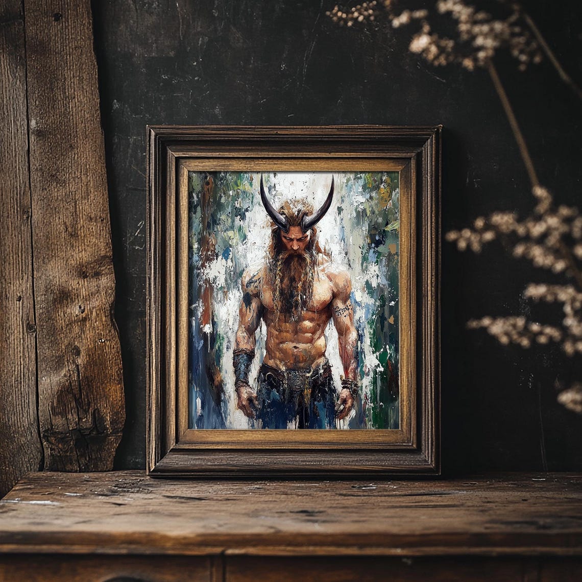 Loki Norse God Horned Warrior Viking Mythology Oil Painting Print - Image 2