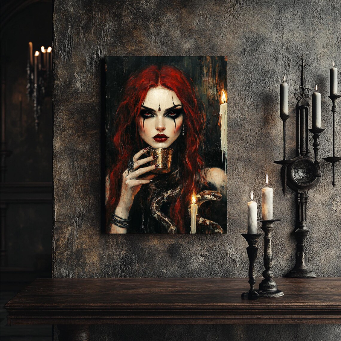 Redhead Witch Cup Snake Gothic Fantasy Art Print - Image 4