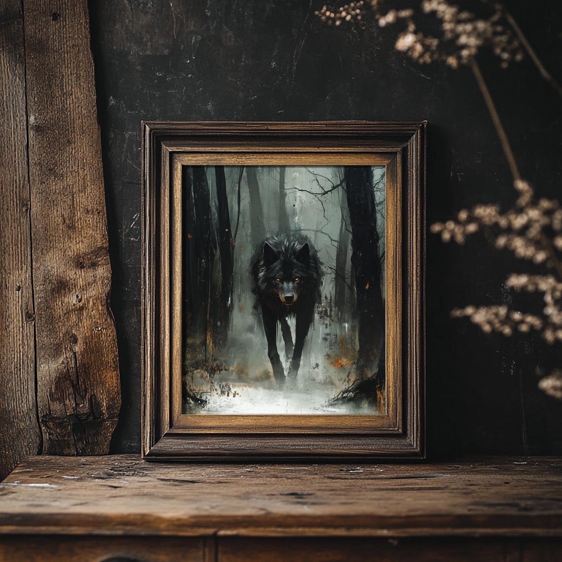 Black Wolf In Misty Forest Enchanted Dark Woods Fine Art Print - Image 4