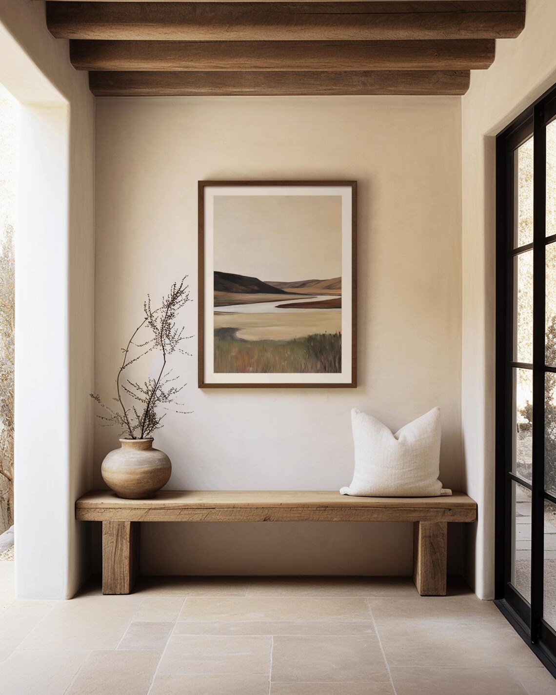 Curving River Through Prairie Hills Minimalist Neutral Wall Art - Image 2
