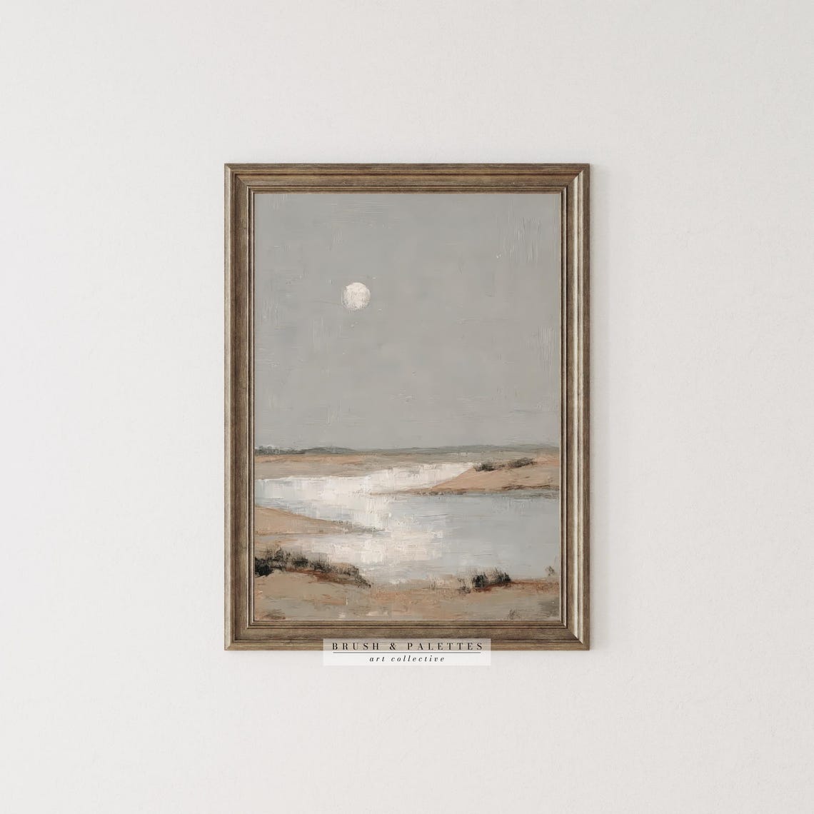Moon Over River Abstract Painting Minimalist Neutral Beach Wall Art - Image 3