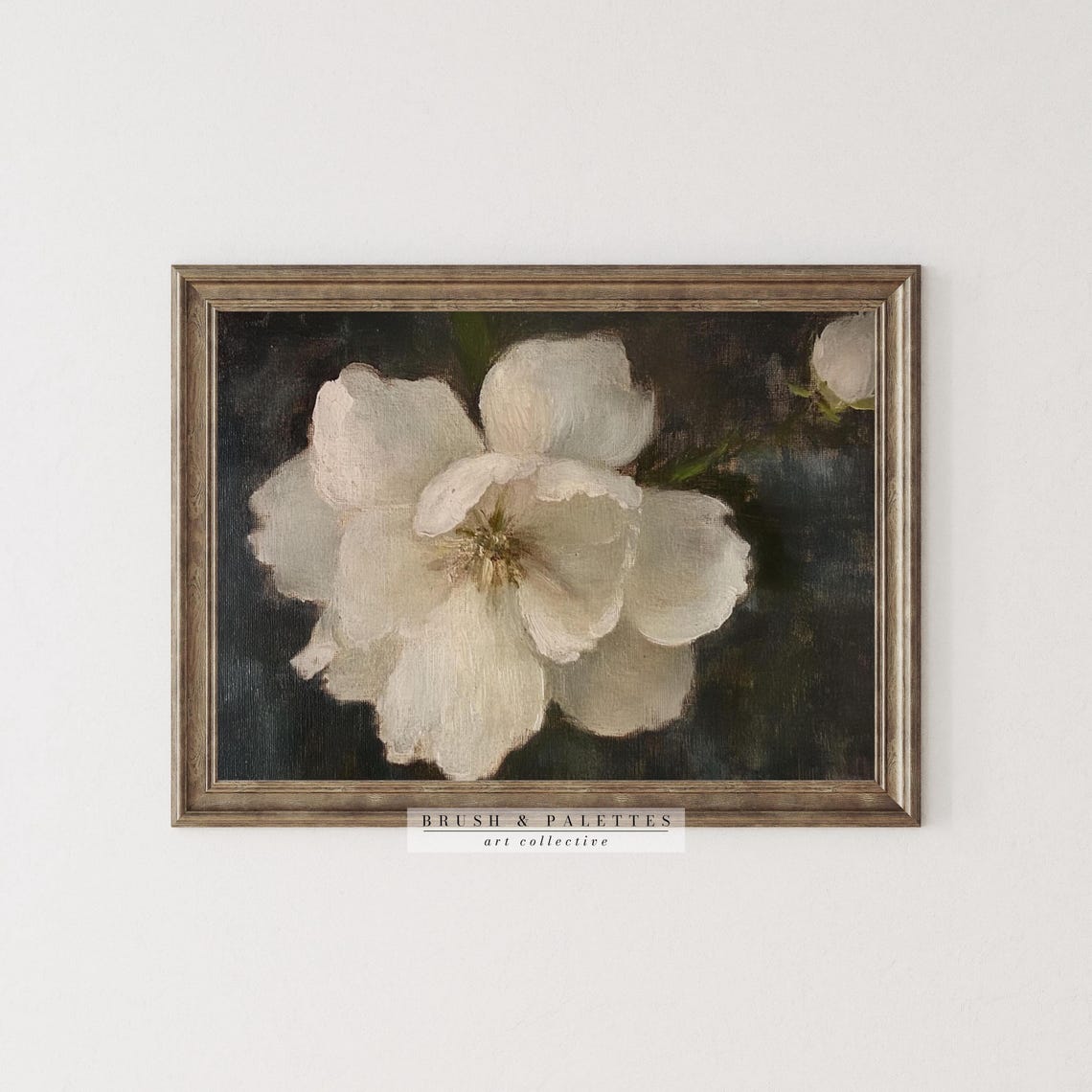 White Wild Rose Vintage Oil Painting Art Print - Image 3