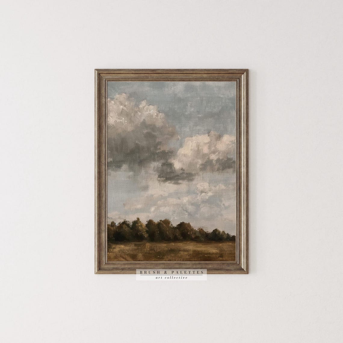 Dramatic Cloudy Sky Over Dark Treeline Field Landscape Poster - Image 2