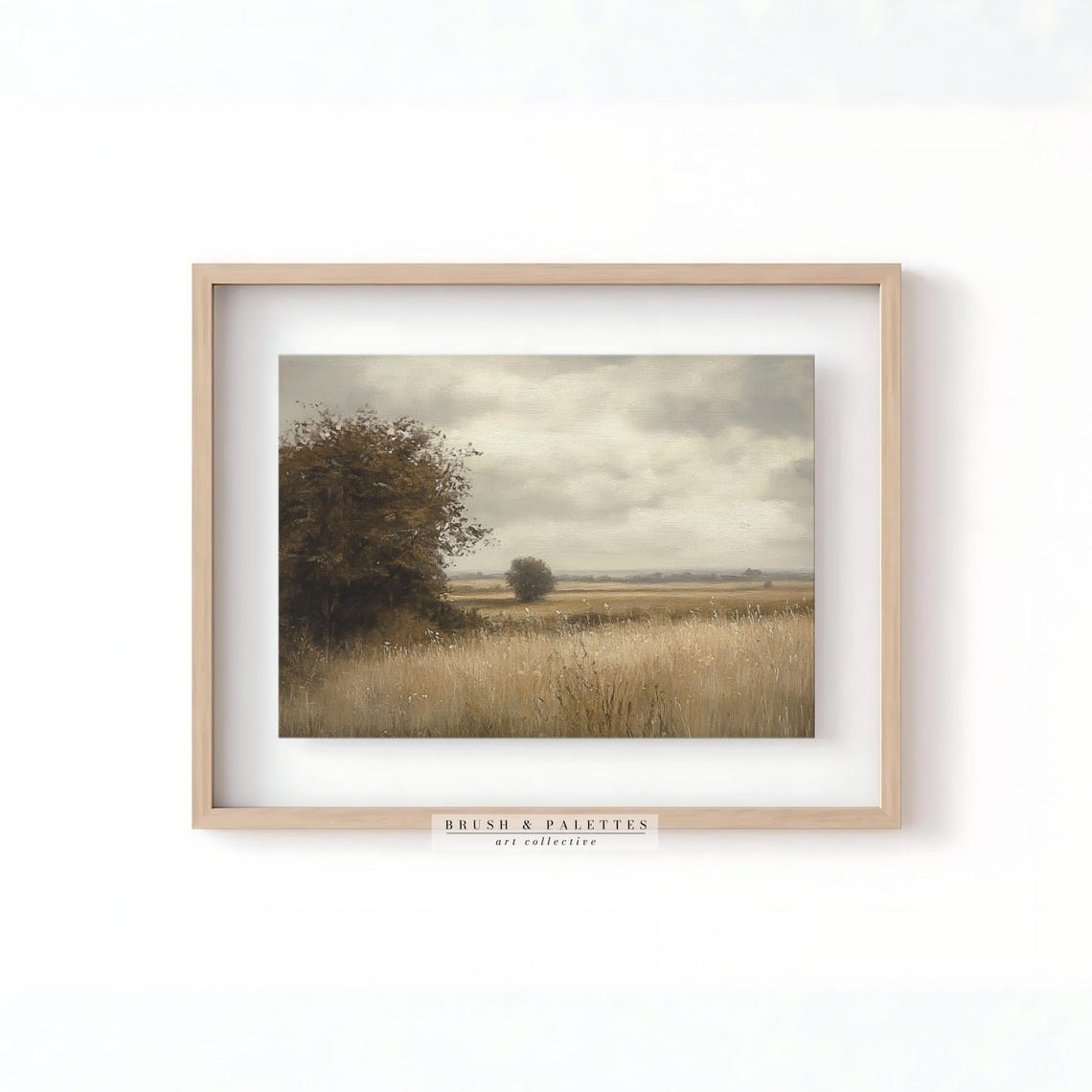 Golden Grass Field Lone Trees Overcast Sky Rustic Art Poster - Image 2