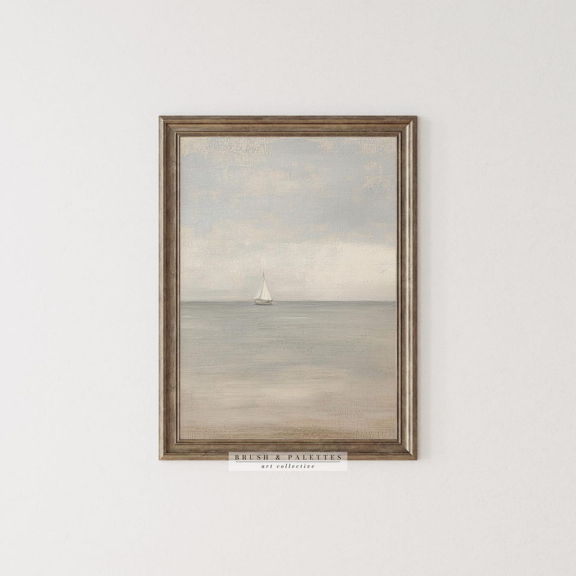 Minimalist Ocean With Lone Sailboat Serene Gray Seascape Poster - Image 3
