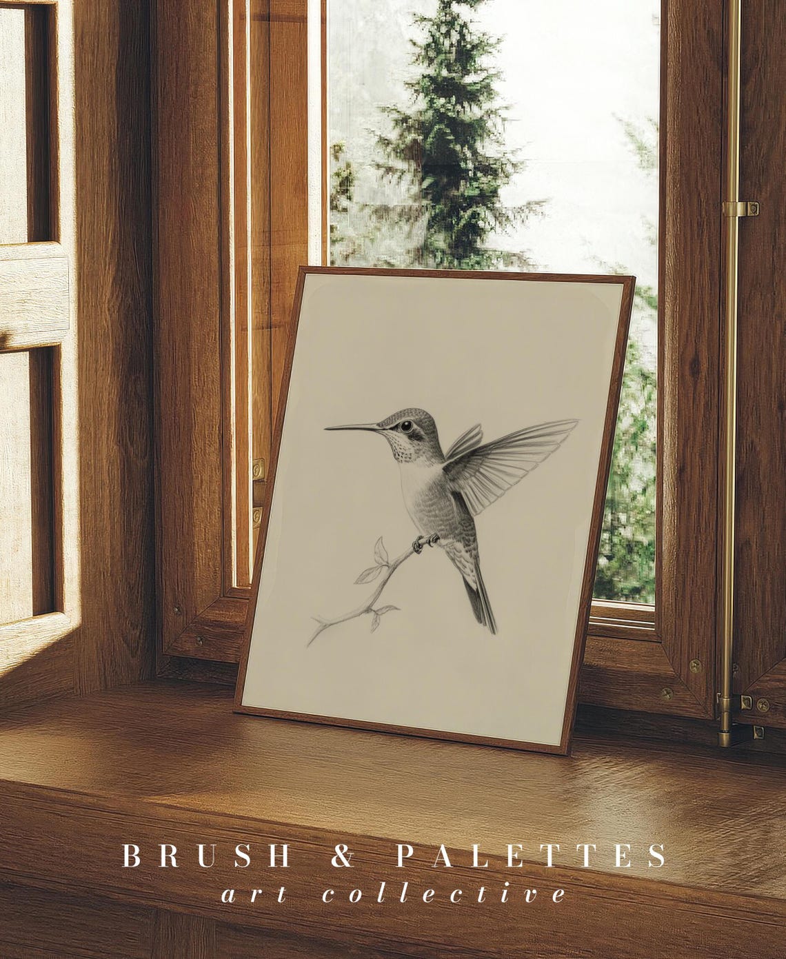 Hummingbird Graphite Sketch Detailed Pencil Bird Drawing Poster - Image 2