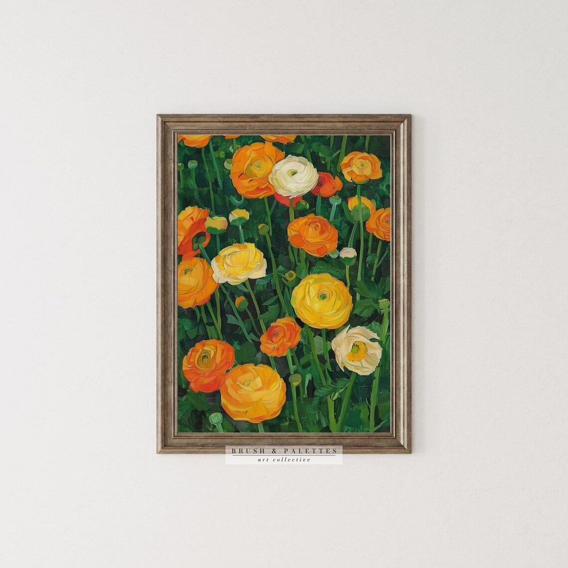 Orange And Yellow Ranunculus Bold Floral Oil Painting Poster - Image 2