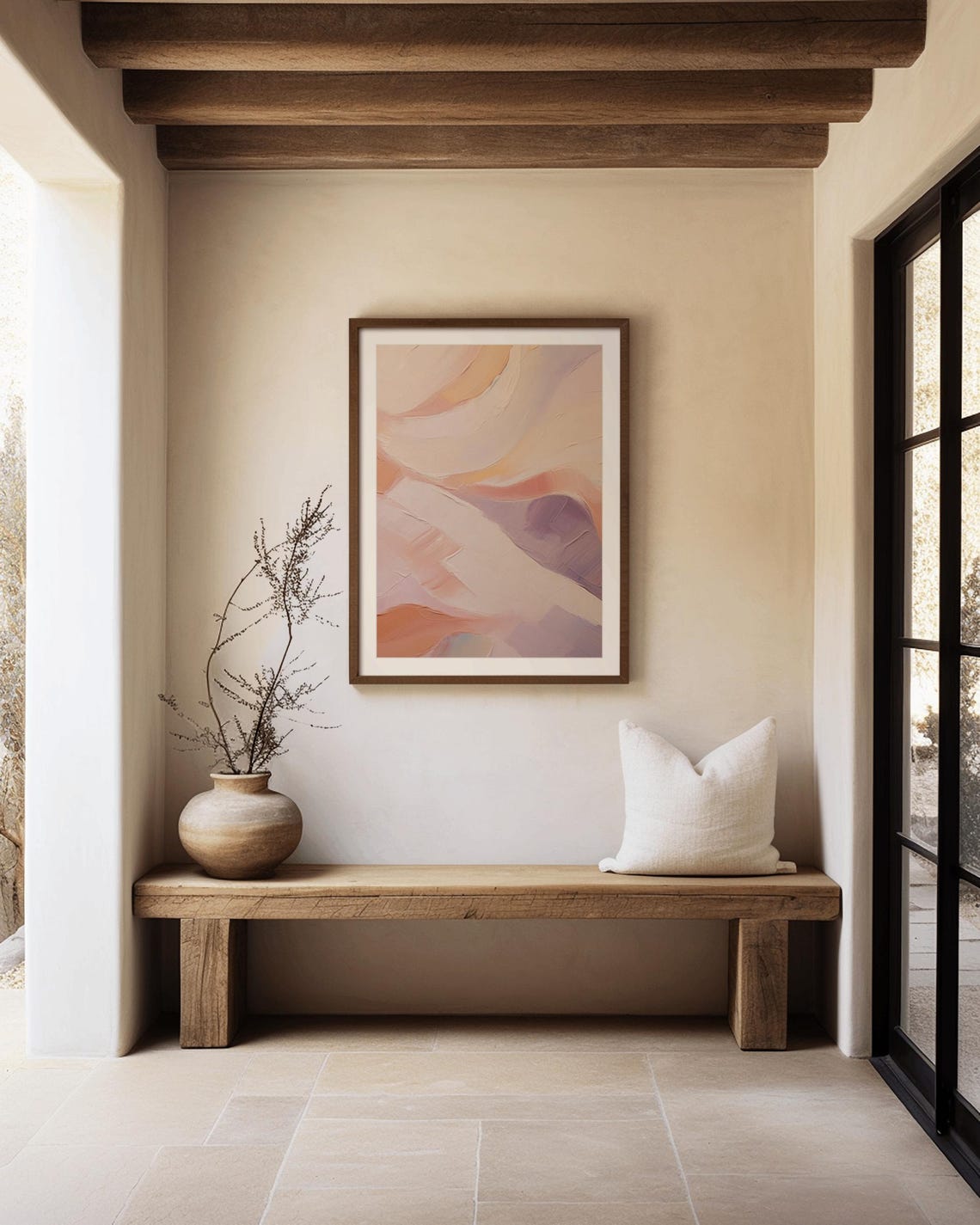 Pastel Peach Lavender Abstract Painting Soft Textured Swirl Poster - Image 3