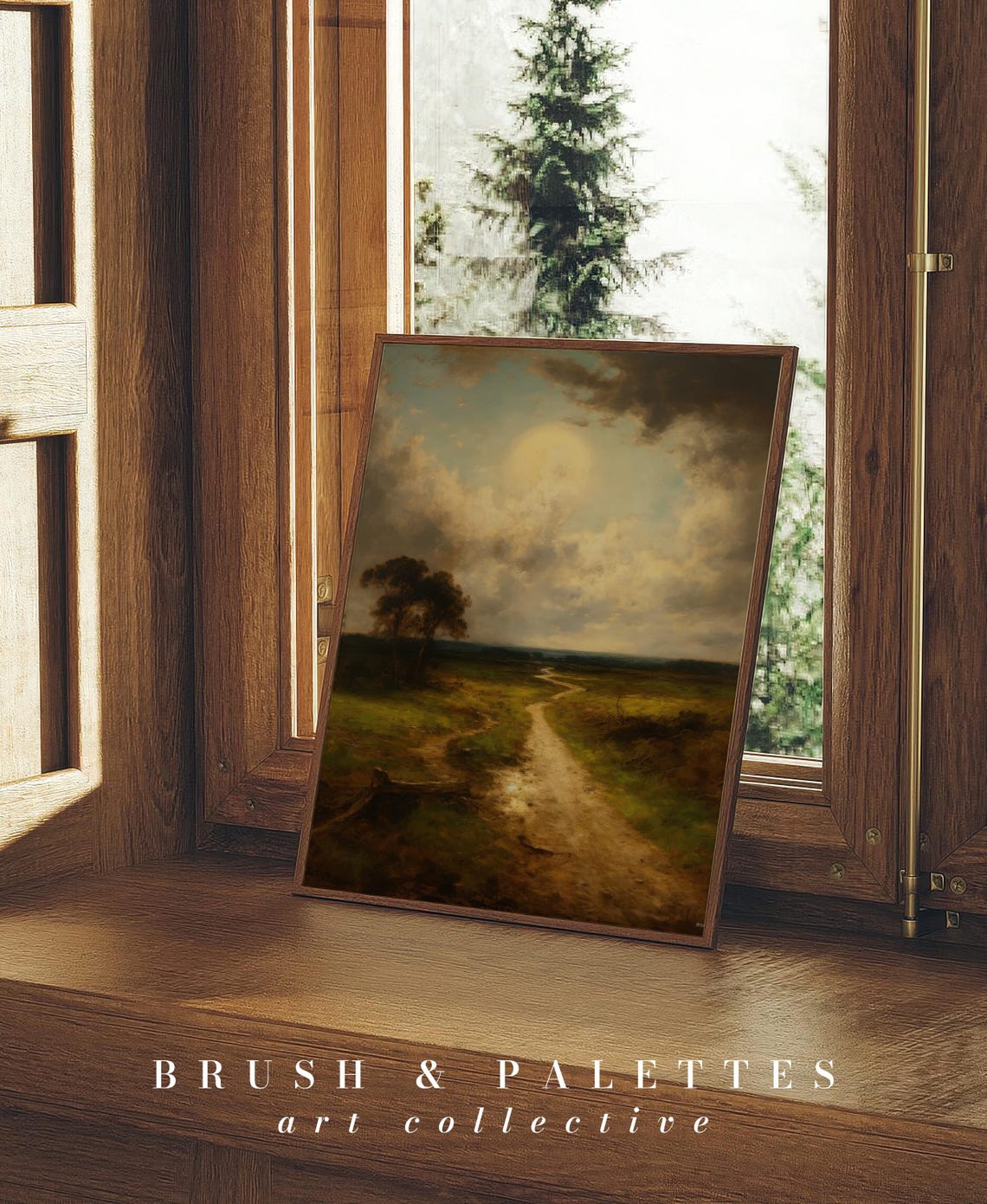 Sunlit Country Road Dramatic Cloudy Sky Pastoral Landscape Poster - Image 3