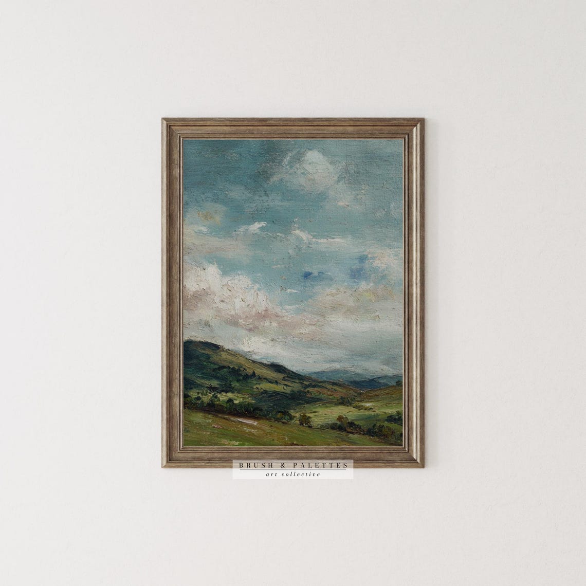Blue Sky Green Hills Rolling Pasture Clouds Landscape Painting Poster - Image 3