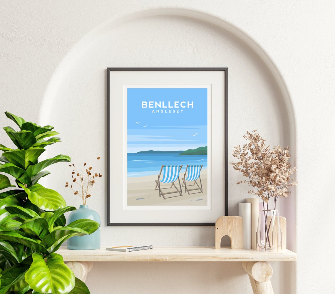 Benllech Anglesey Travel Poster, North Wales Beach