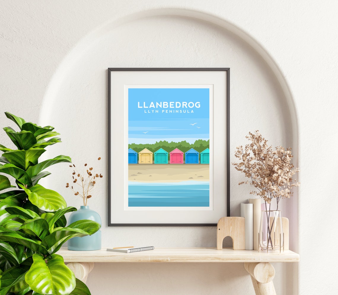 Llanbedrog Llyn Peninsula Colorful Beach Huts Welsh Coast Poster - Image 2