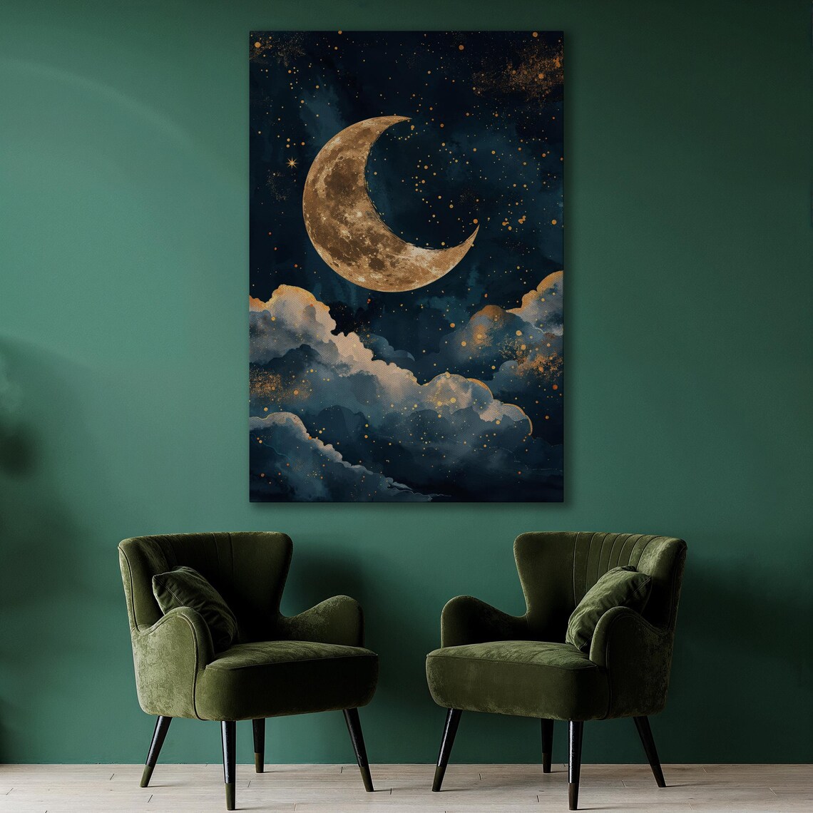 Golden Moon Starry Sky Art Print, Nursery Decor - Image 2