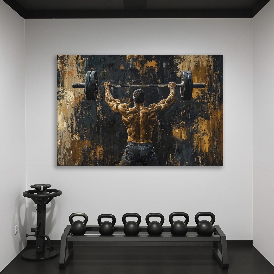 Strongman Back View Overhead Barbell Press Bronze Darkness Poster - Image 2