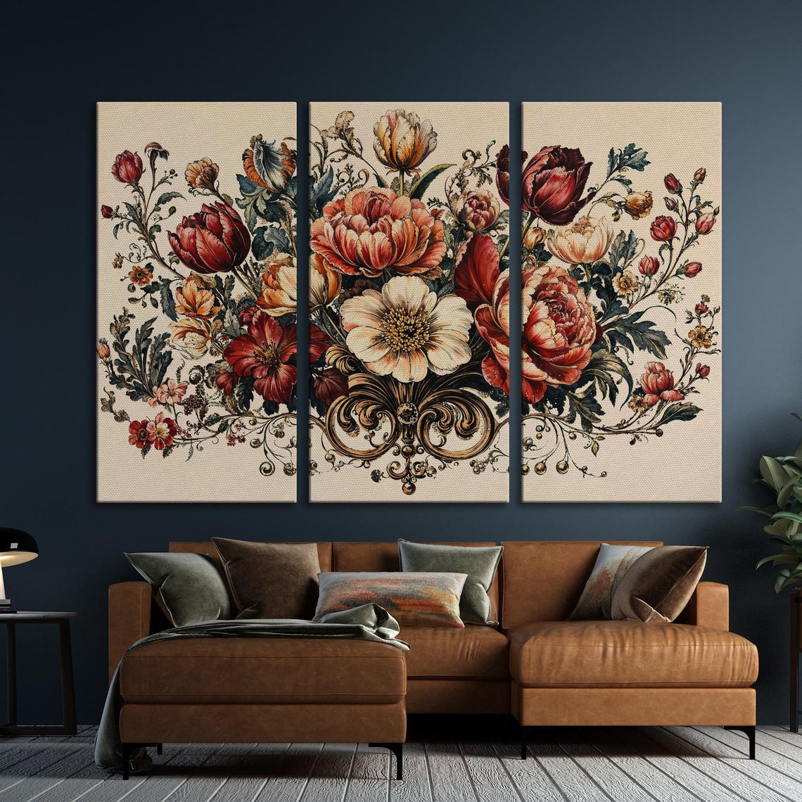 Baroque Red and Cream Peony Bouquet Vintage Floral Art Poster - Image 6