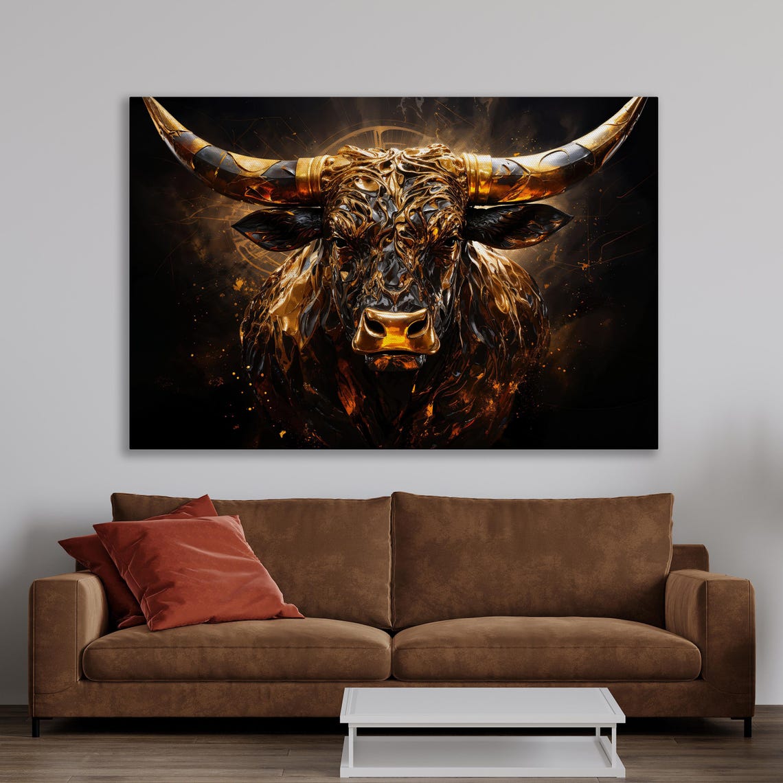 Golden Black Abstract Bull Head Fierce Animal Portrait Poster - Image 3