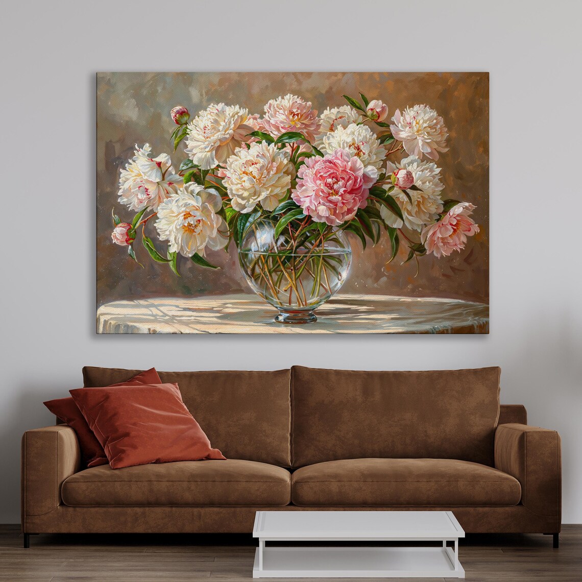 Peonies in Crystal Vase, Modern Floral Art Print - Image 3