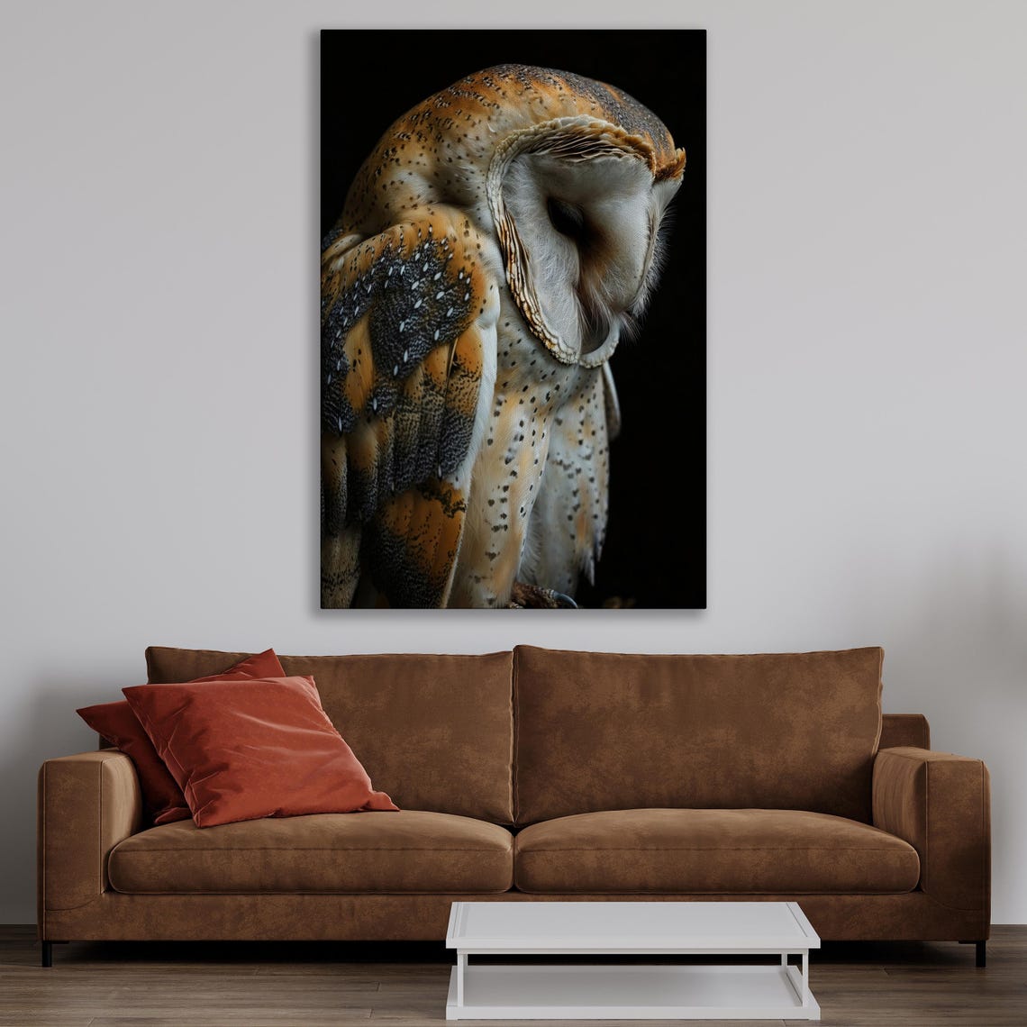 Sleeping Barn Owl Close Up On Dark Background Wildlife Photo Poster - Image 2