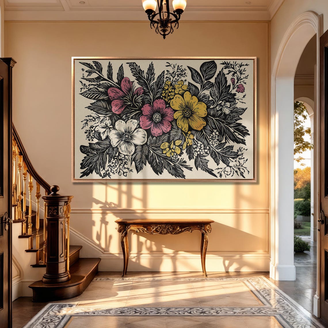 Vibrant Wildflower Bouquet In Woodcut Style Floral Artwork Poster - Image 5