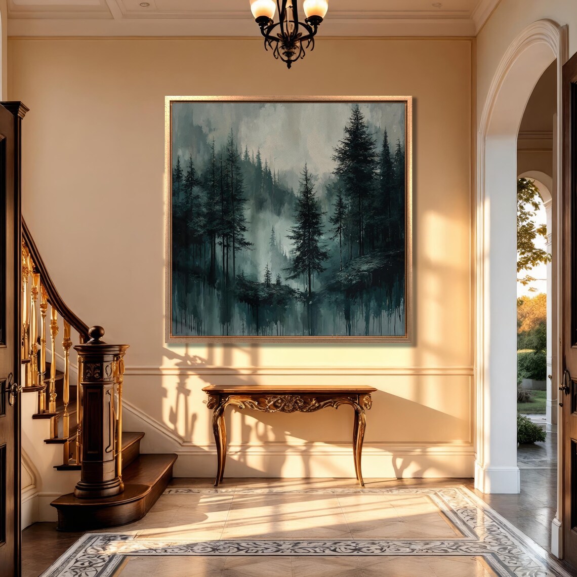 Misty Forest Landscape Art Print, Dark Woods - Image 3