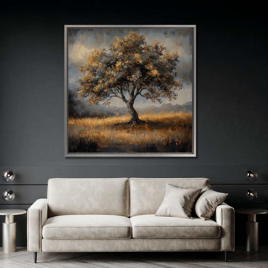 Peaceful Tree In Meadow Wall Art Serene Landscape Painting Print Farmhouse Wall Decor Large Nature Scenery Poster Ready To Hang Gift - Image 5