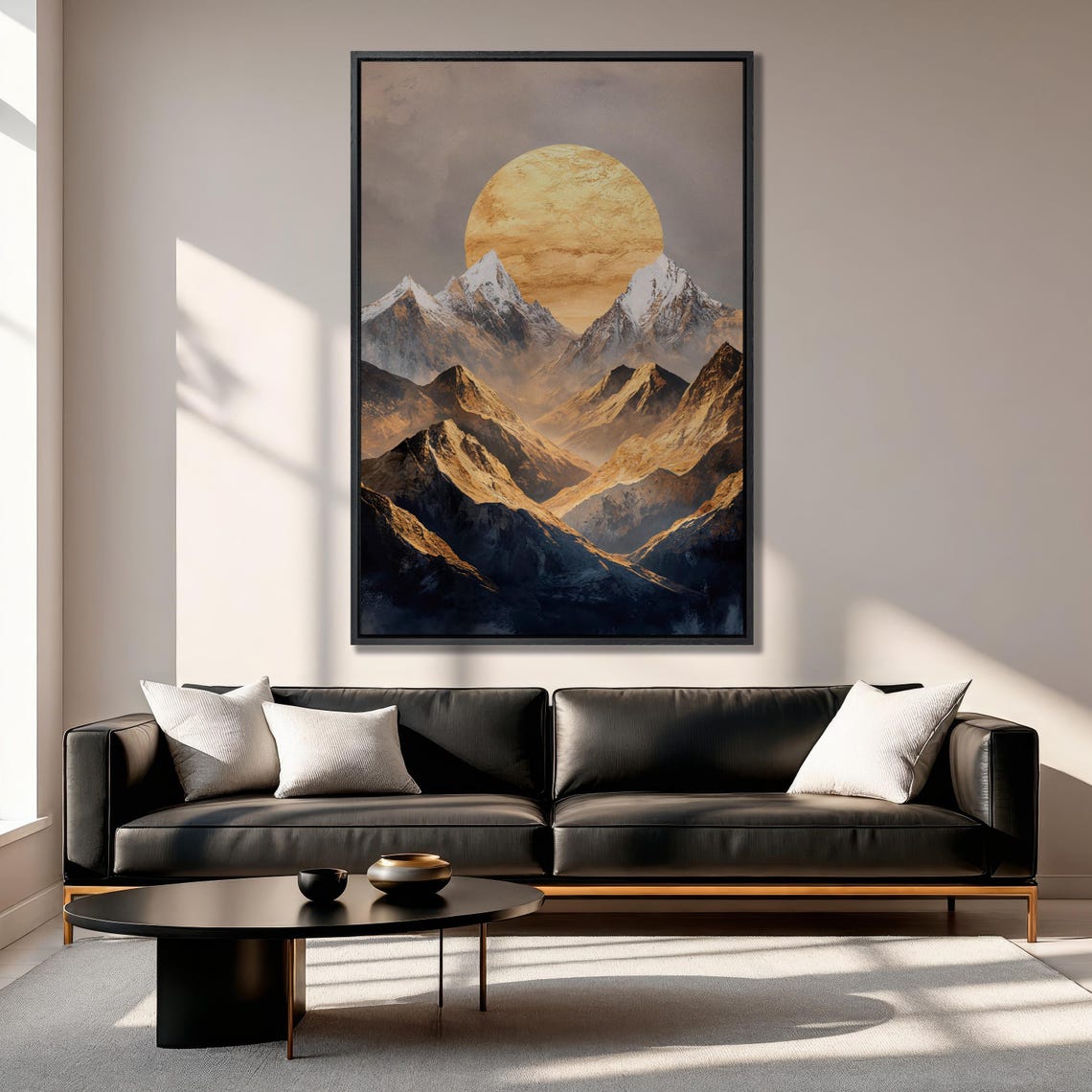 Sunrise Over Mountains Wall Art Snow Capped Peaks And Sun Painting Print Landscape Wall Decor Abstract Mountain Poster Ready To Hang - Image 4