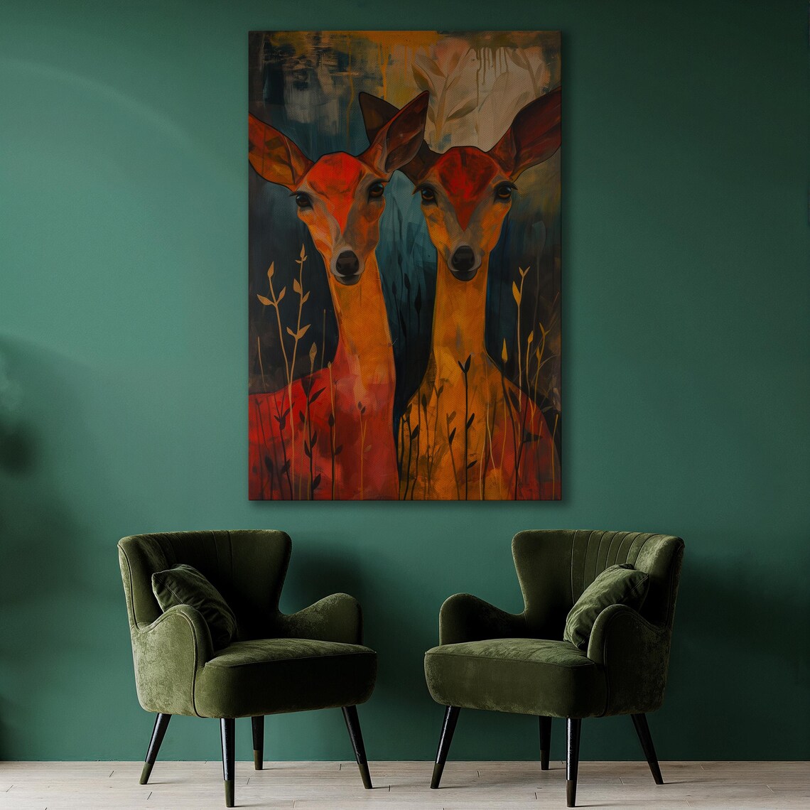 Doe Animal Pair, Forest Nursery Wall Art Print - Image 2