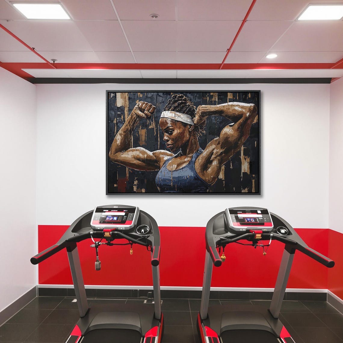 Powerful Female Athlete Double Biceps Flex Pose Portrait Poster - Image 5