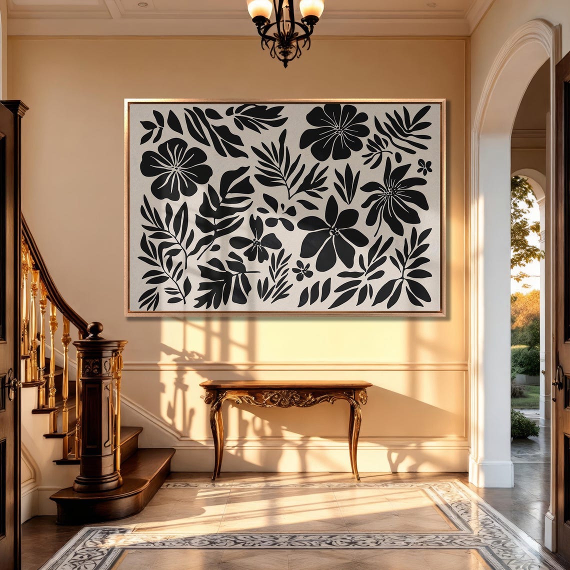 Bold Black Botanical Floral Pattern On A Beige Background Poster - Image 5