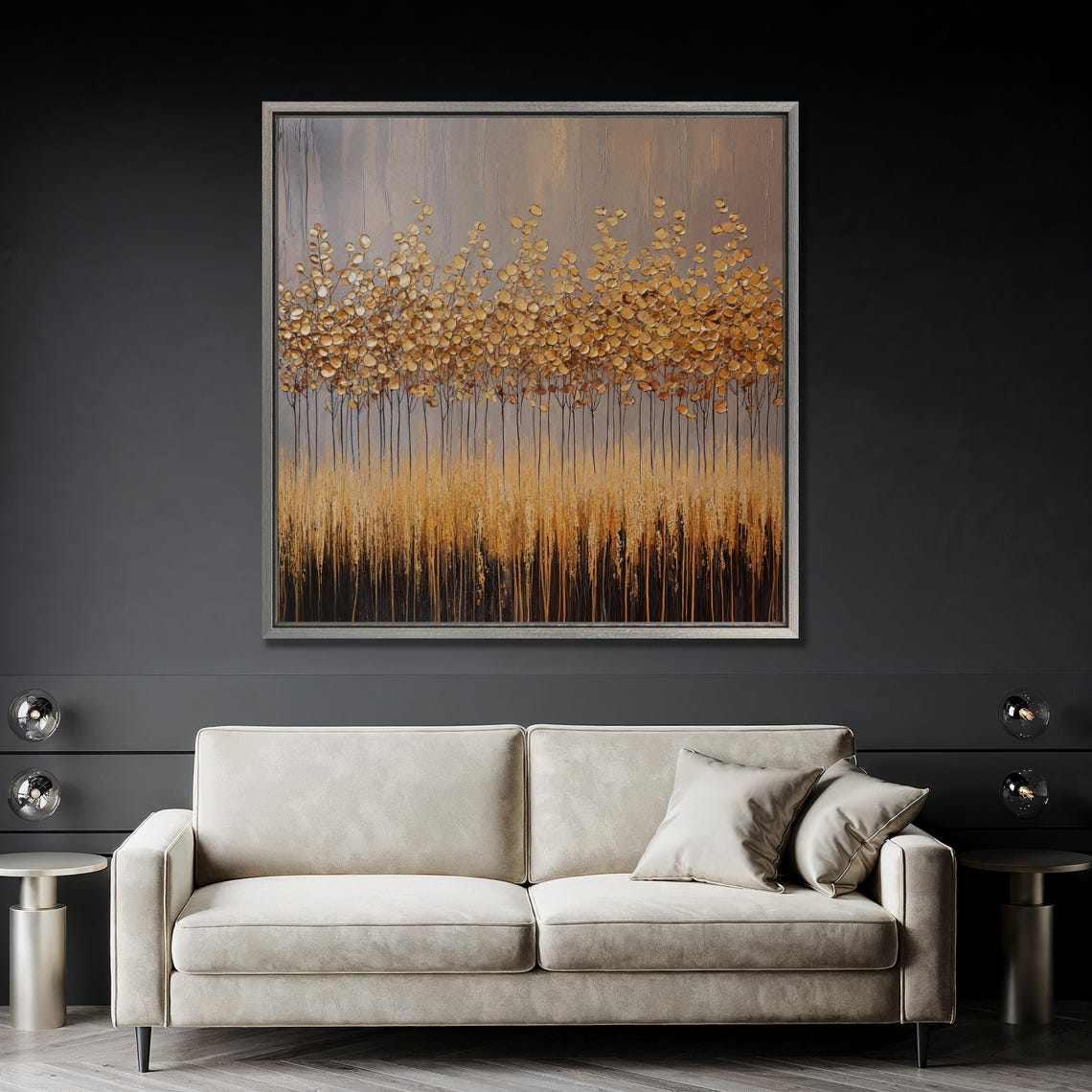 Abstract Golden Blossom Grove With Rich Textured Nature Wall Art - Image 3