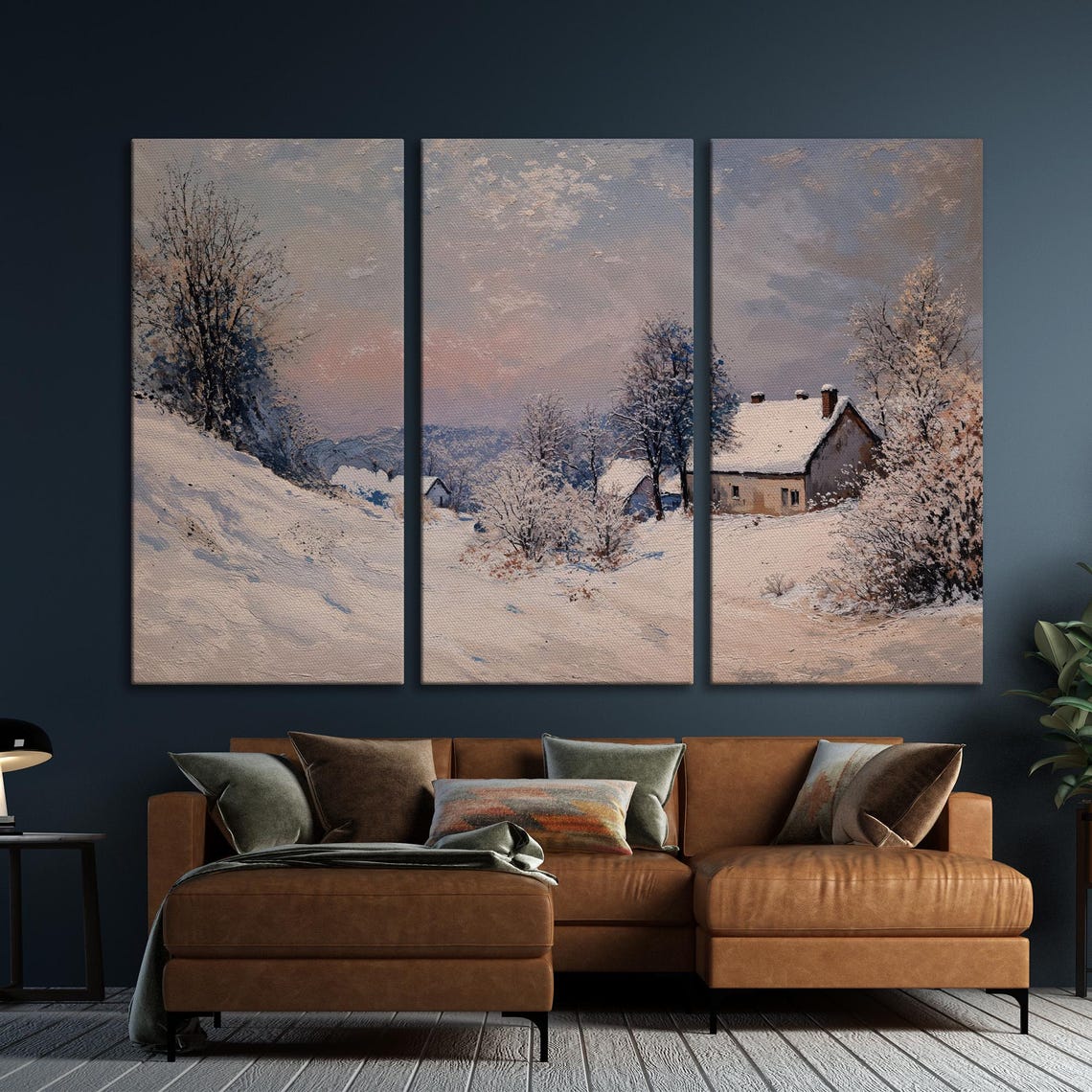 Winter Cabin In Snowy Forest Framed Print Extra Large Rustic Village Wall Art Nature Landscape Painting Print Ready To Hang - Image 6