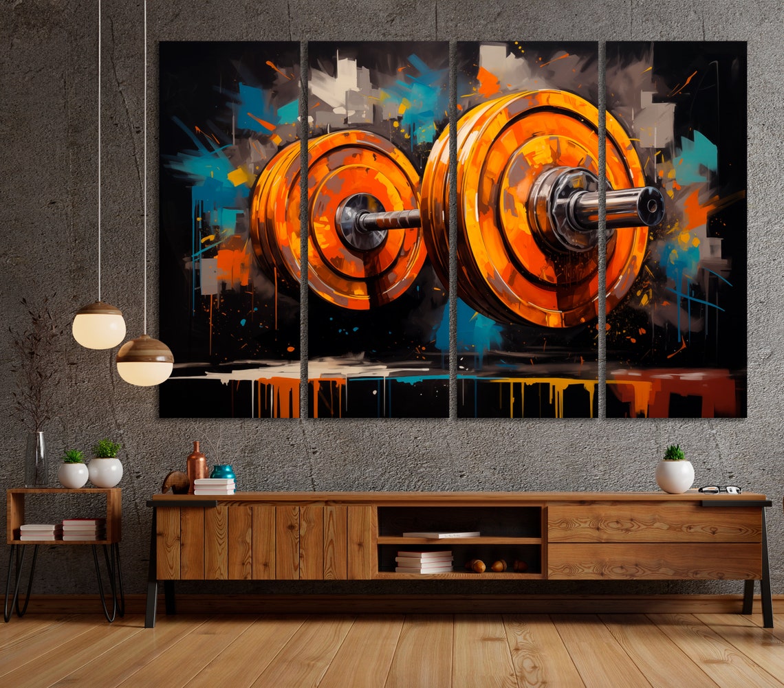 Orange Barbell Graffiti Gym Strength Training Motivational Wall Art - Image 3