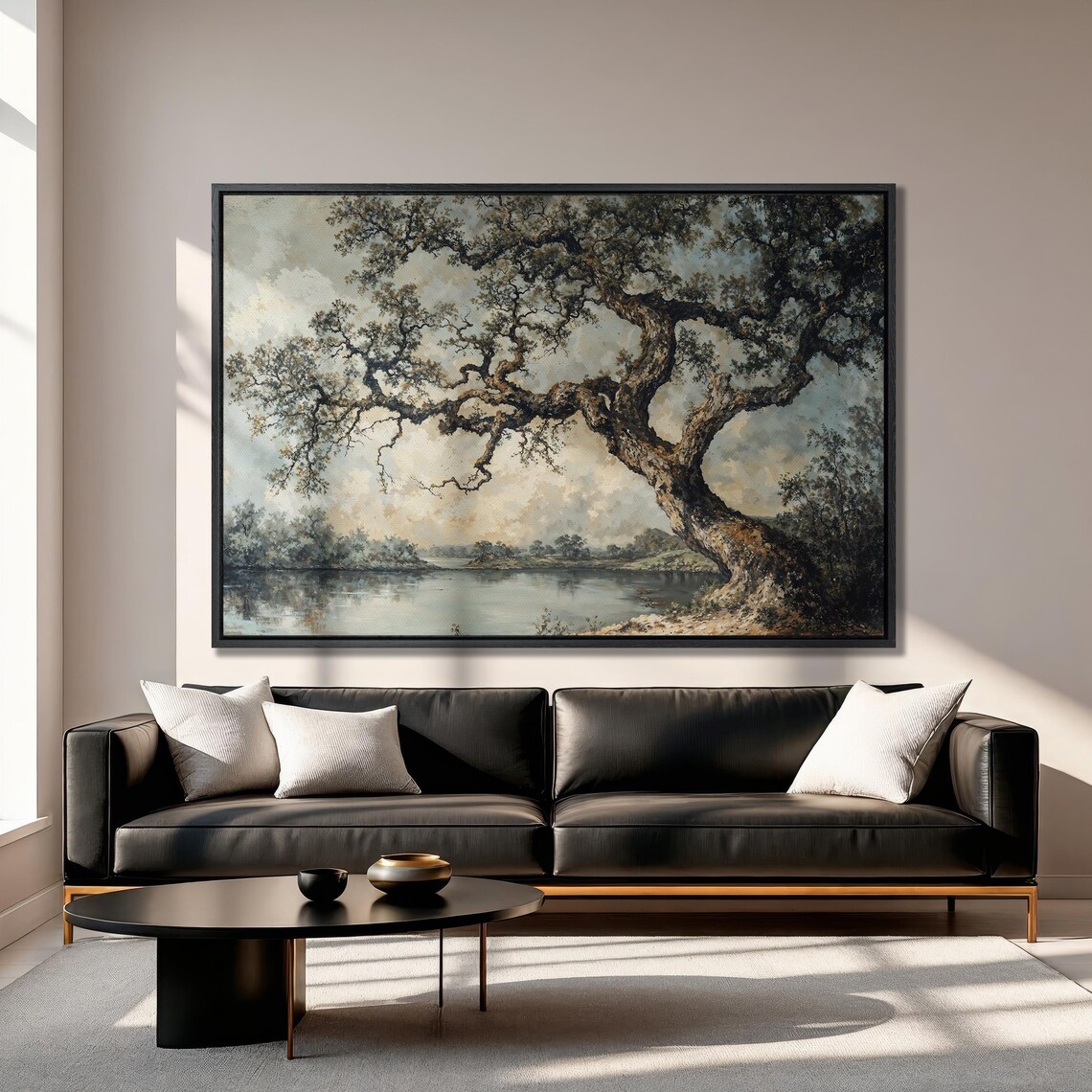 Peaceful Tree By the Lake Nature Landscape Art Print - Image 3