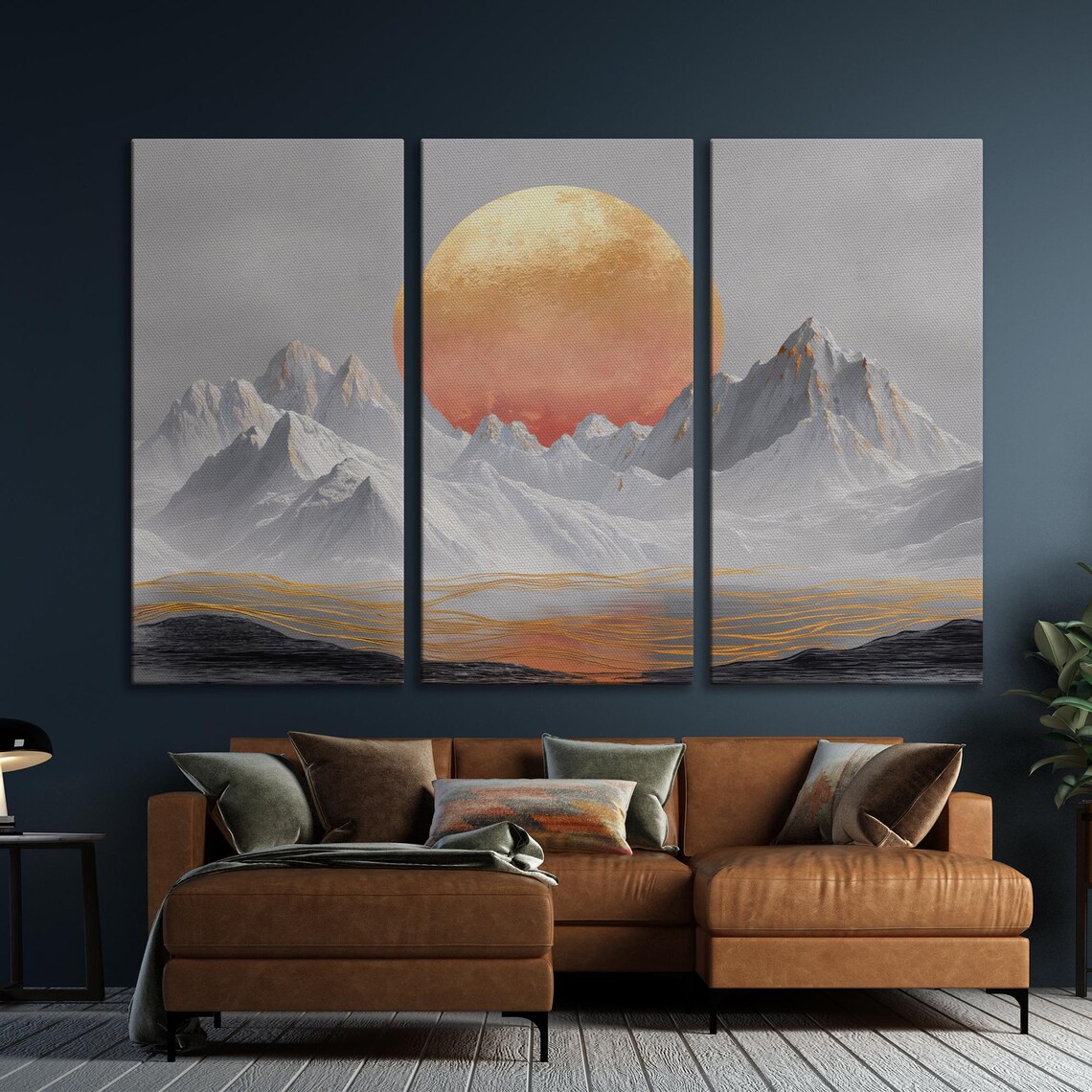 Sun Rising Over Snowy Peaks With Golden Waves Abstract Poster - Image 5